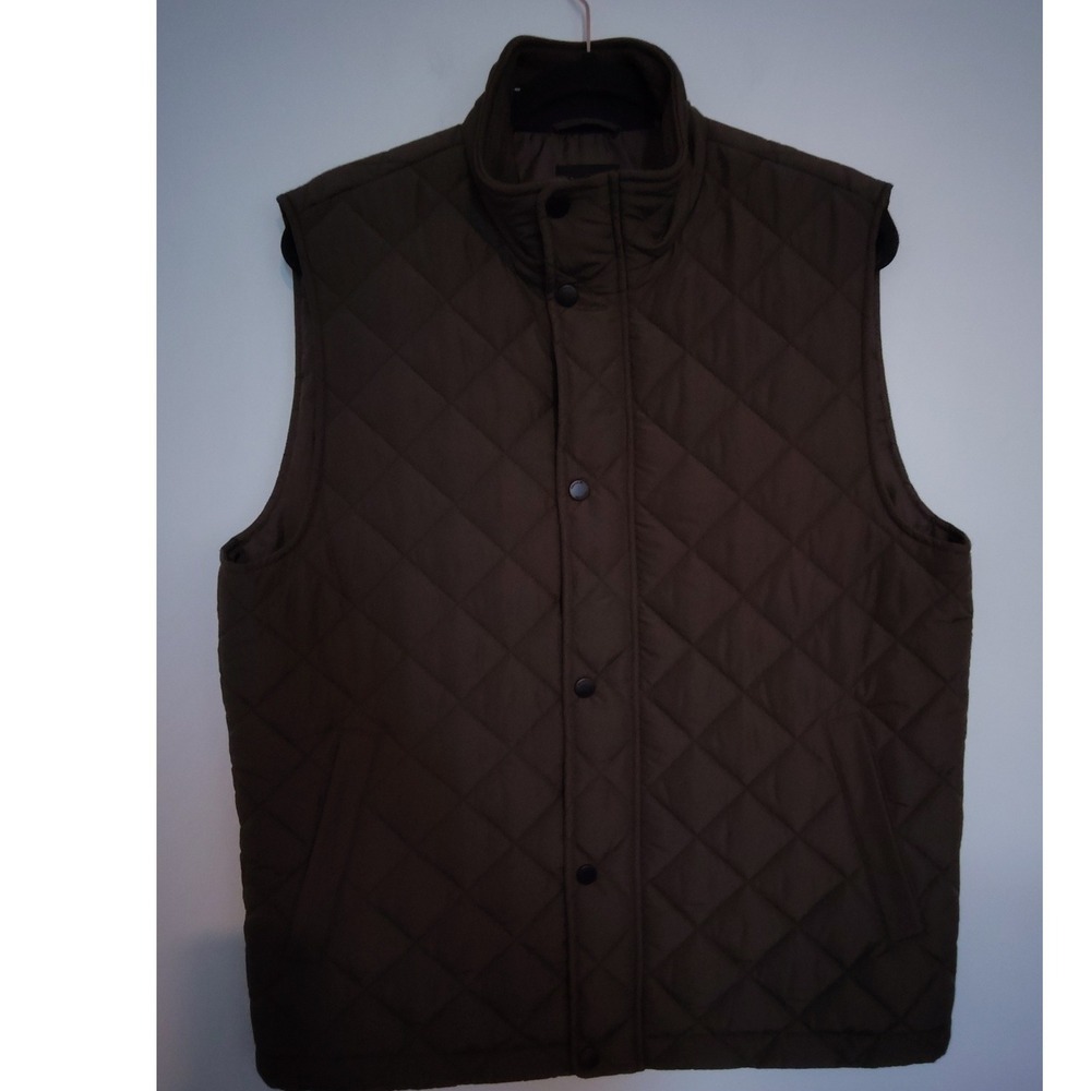 Tahari Womens Quilted Puffer Vest Brown SnapFront Stand Collar Sleeveless Jacket